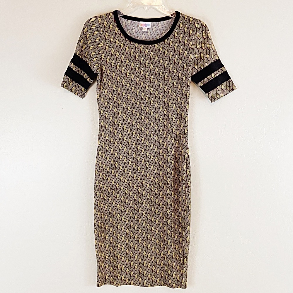 LuLaRoe Varsity Julia Fitted Midi Dress XXS Geometric Chevron Print